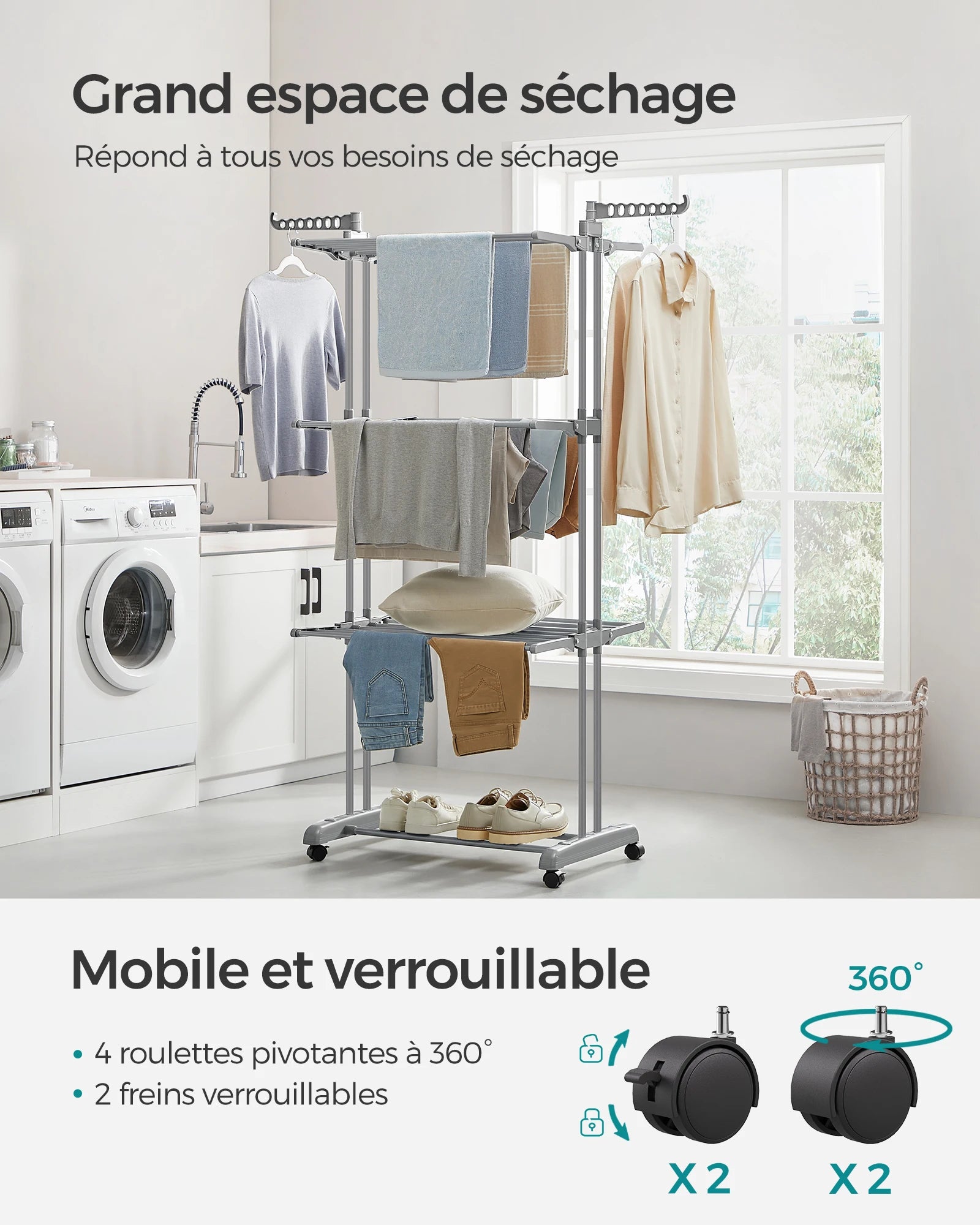 Étendoir de Lune ✨ – 4 Niveaux, Mobile, Pliable & Gain de Place
