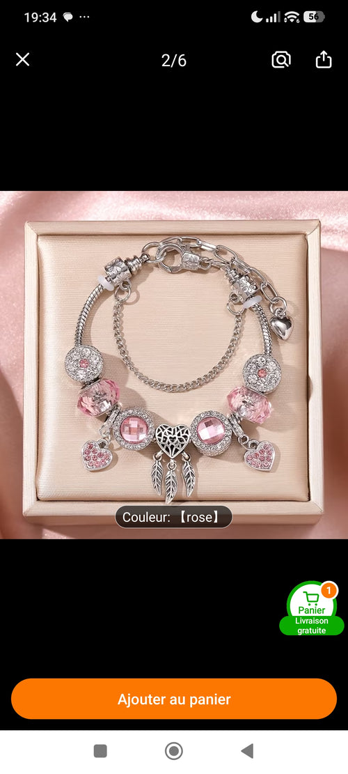 Bracelet Cœur de Lueur – Rose tendre ✨
