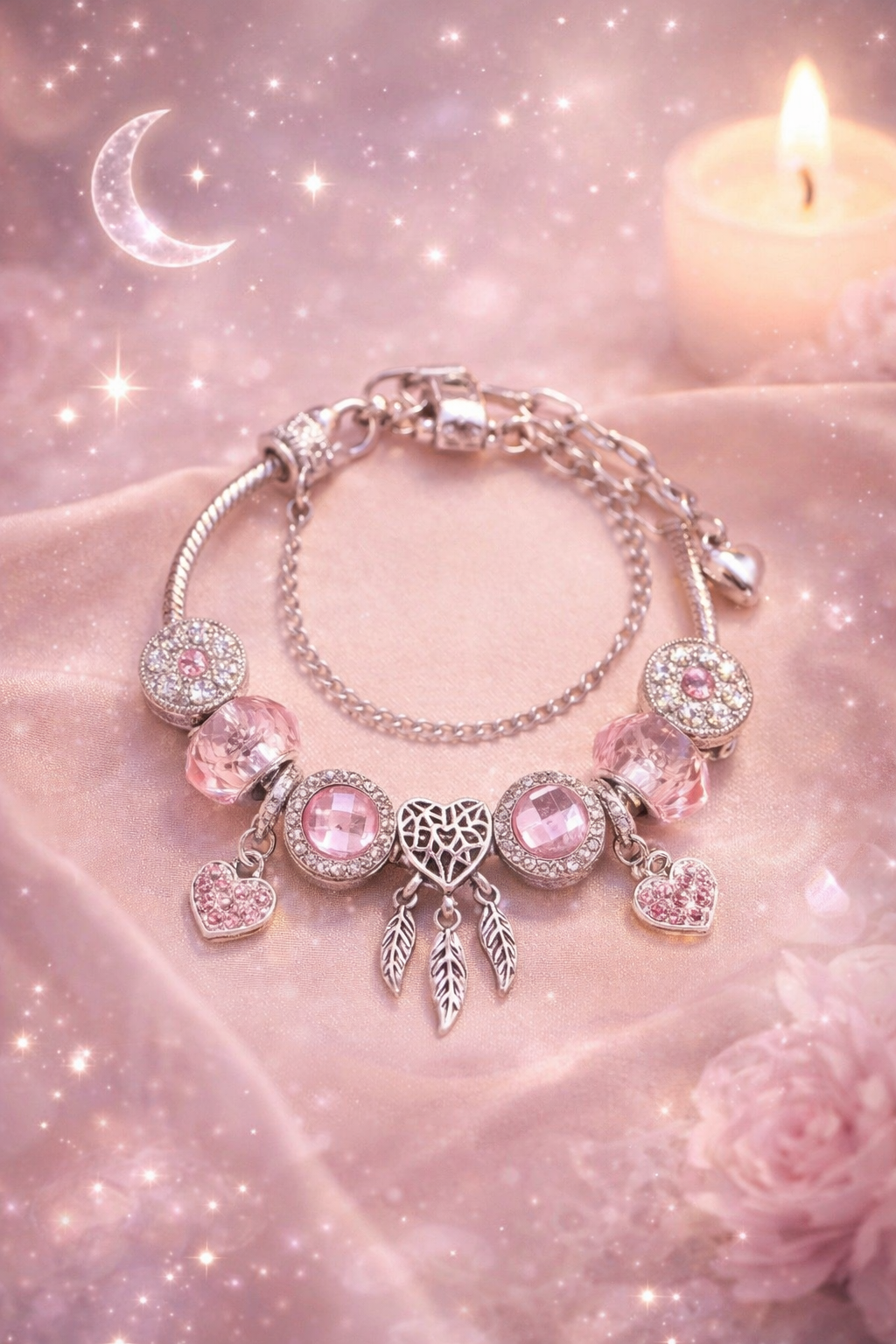 Bracelet Cœur de Lueur – Rose tendre ✨