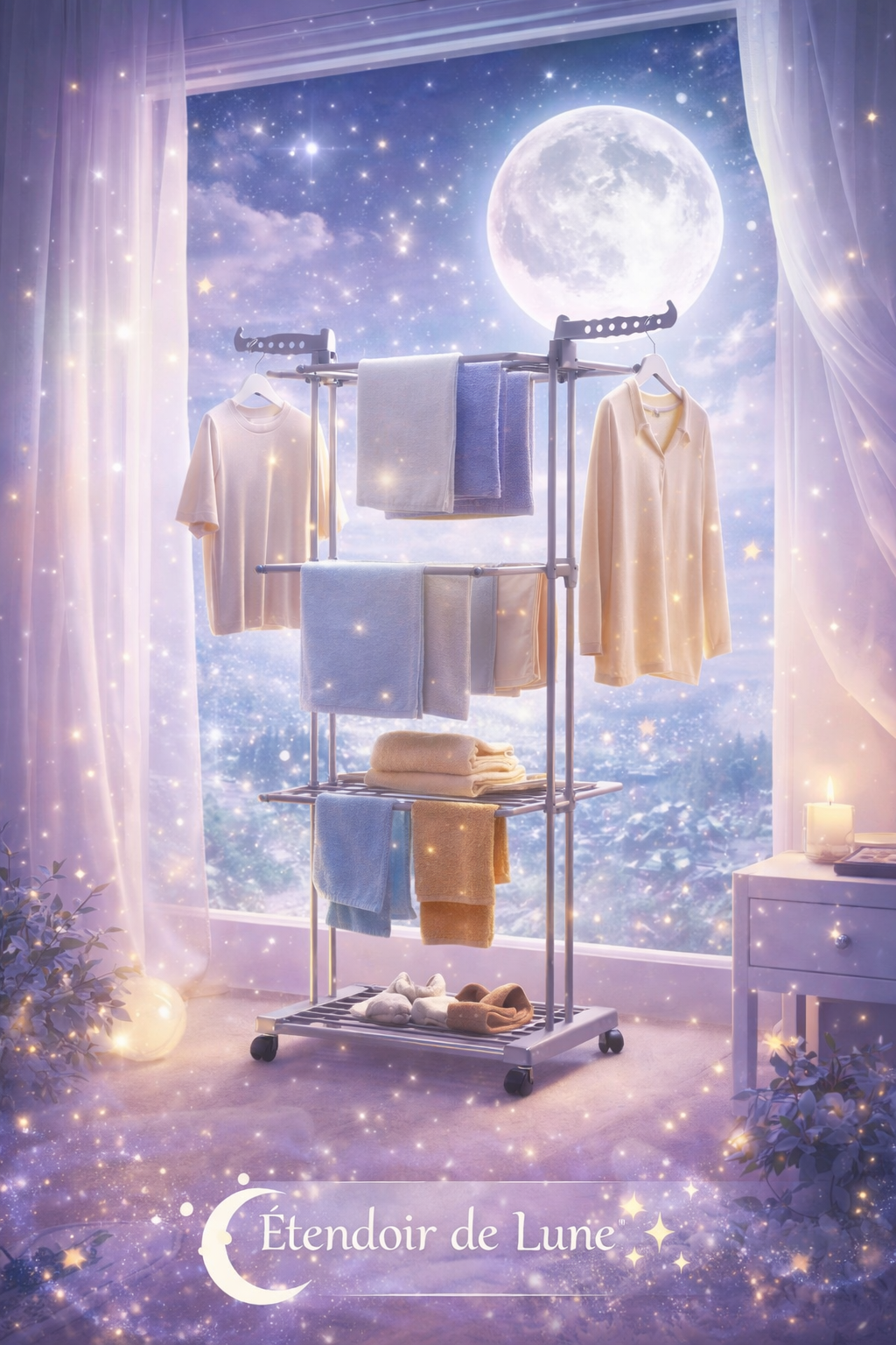 Étendoir de Lune ✨ – 4 Niveaux, Mobile, Pliable & Gain de Place